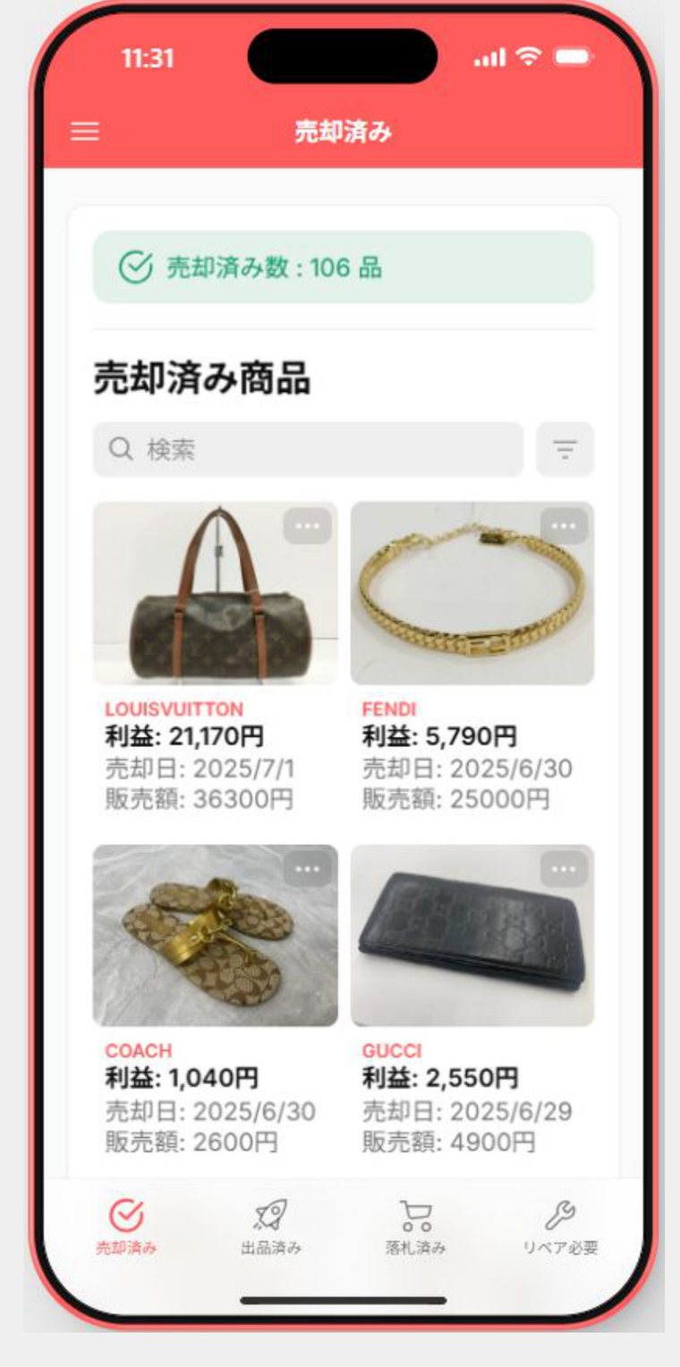 ブランド品の売却管理画面